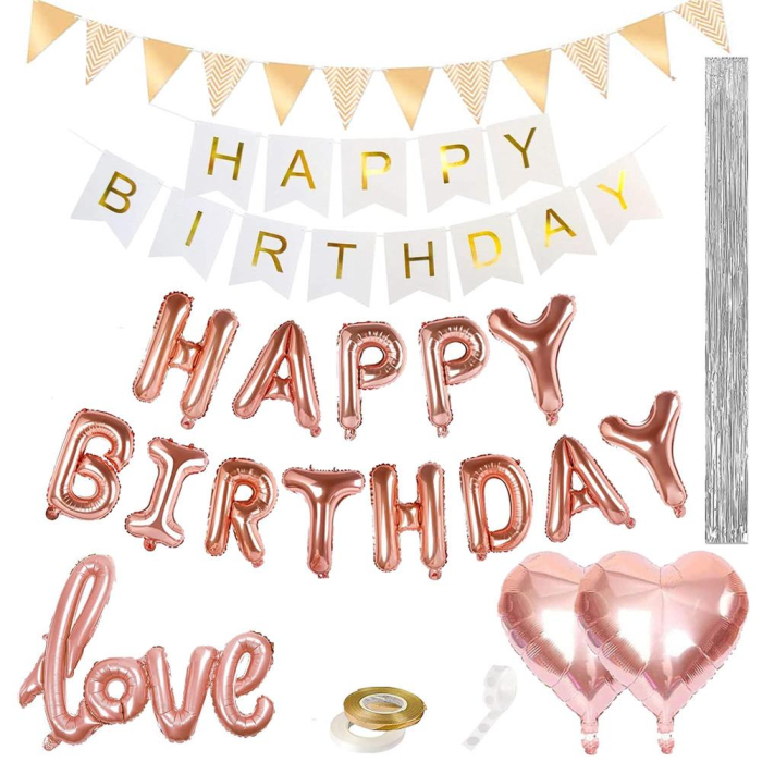 Set 48 baloane si decoratiuni, Happy Birthday, argintiu, roz [9]