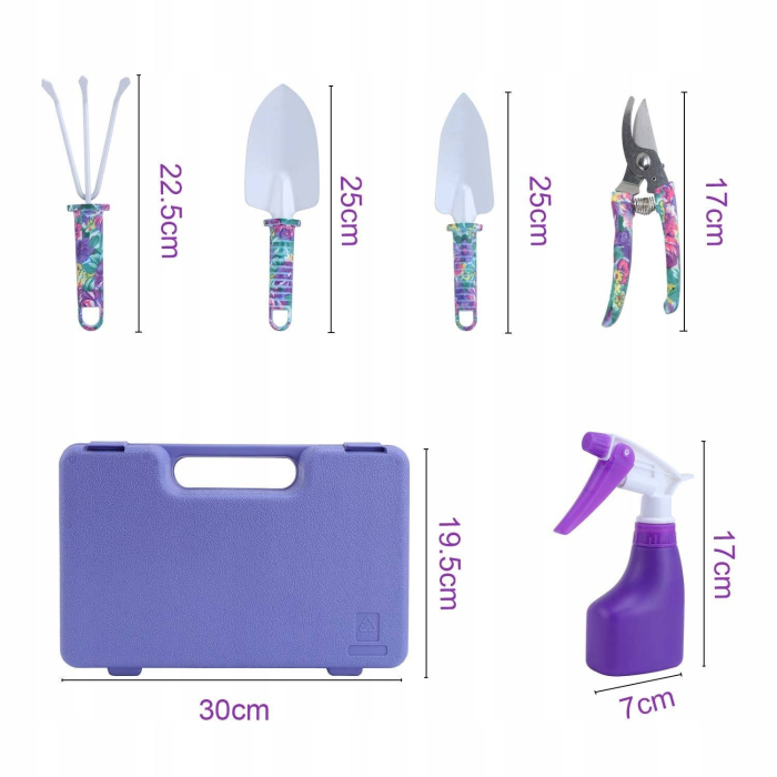 Set 5 accesorii pentru gradinarit , geanta depozitare inclusa, otel inoxidabil, 38 x 29 cm, mov [4]