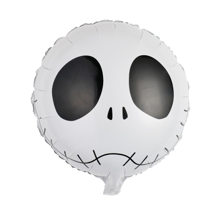Set 5 Baloane din Folie Metalizata, , Figurine, Tema Halloween, Pai Inclus, Ambalaj Individual, Umflare cu Aer sau Heliu, Figurina Craniu 50.5x74 cm, Stelute si Cerculete 45 cm, Alb-Negru [3]