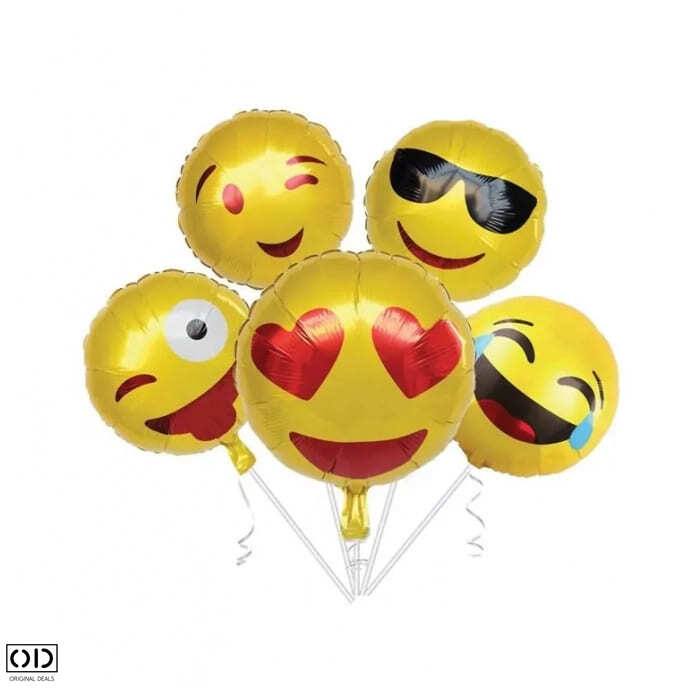 Set 5 Baloane Emoticoane Vesele pentru Copii, Pentru Petreceri, Compatibil Heliu sau Aer [1]
