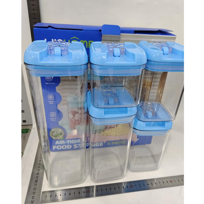 Set 5 Cutii de Depozitare Alimente, , 1 x 500ml, 2 x 800ml, 1 x 1200ml, 1 x 1900ml, Capac Albastru, din PP+PET, Inchidere Ermetica, Transparent [9]