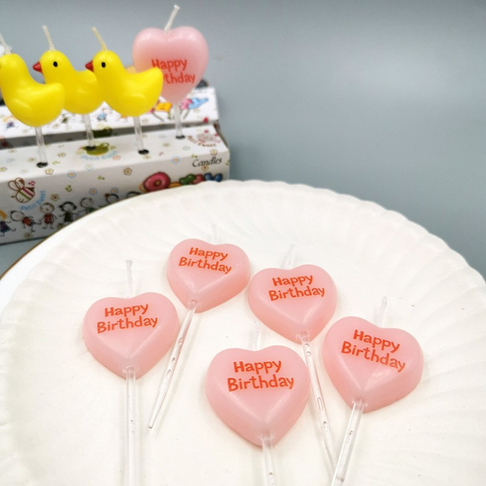 Set 5 Lumanari de Tort, , Model Inima, Text Happy Birthday, 2.5 x 2.5 cm, din Ceara, Multicolor [4]