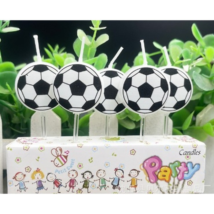 Set 5 Lumanari de Tort, , Model Mingi de Fotbal, 3.5 cm, din Ceara, Alb/Negru [4]