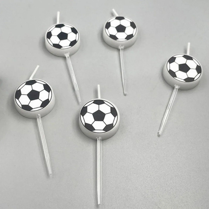 Set 5 Lumanari de Tort, , Model Mingi de Fotbal, 3.5 cm, din Ceara, Alb/Negru [3]