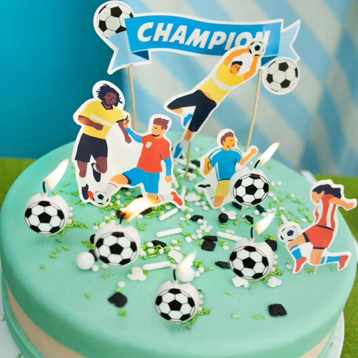 Set 5 Lumanari de Tort, , Model Mingi de Fotbal, 3.5 cm, din Ceara, Alb/Negru [2]