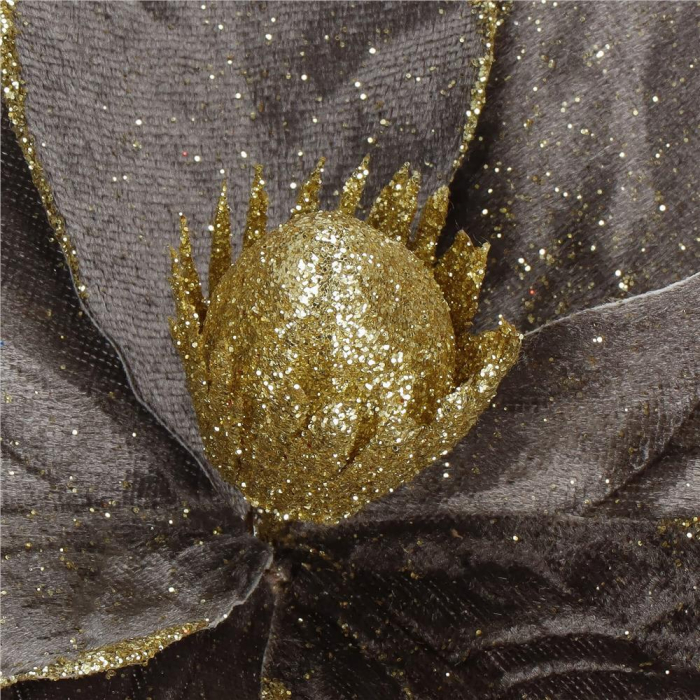 Set 5 ornamente pentru bradul de Craciun, stea Poinsettia, 23cm, gri auriu [10]