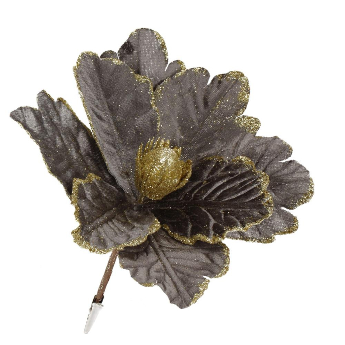 Set 5 ornamente pentru bradul de Craciun, stea Poinsettia, 23cm, gri auriu [6]