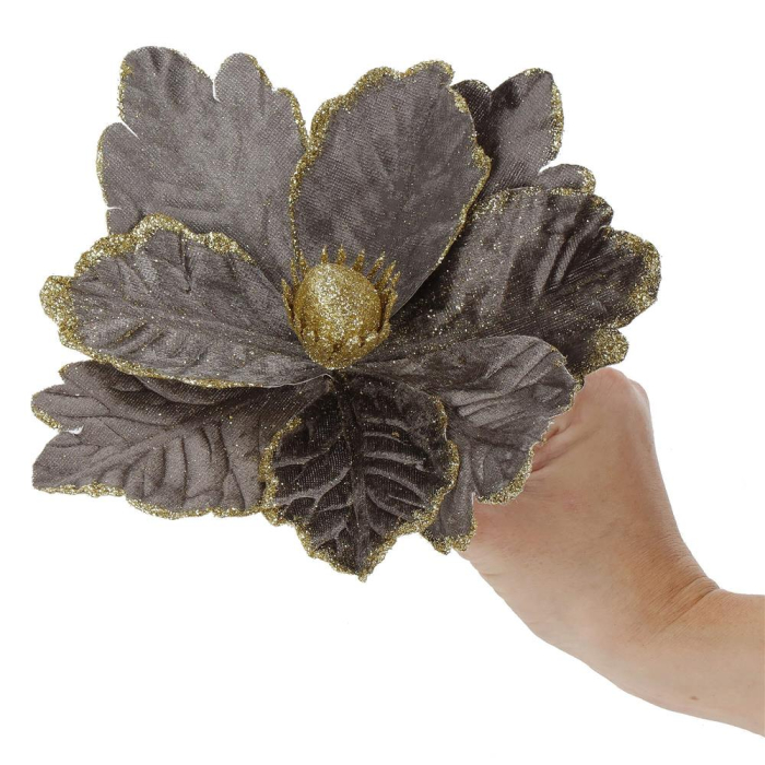 Set 5 ornamente pentru bradul de Craciun, stea Poinsettia, 23cm, gri auriu [7]