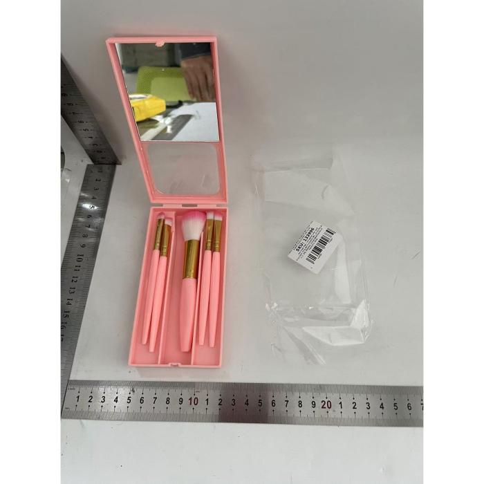 Set 5 Pensule de Machiaj cu Peri Moi, , cu Suport pentru Depozitare si Oglinda, Roz [2]