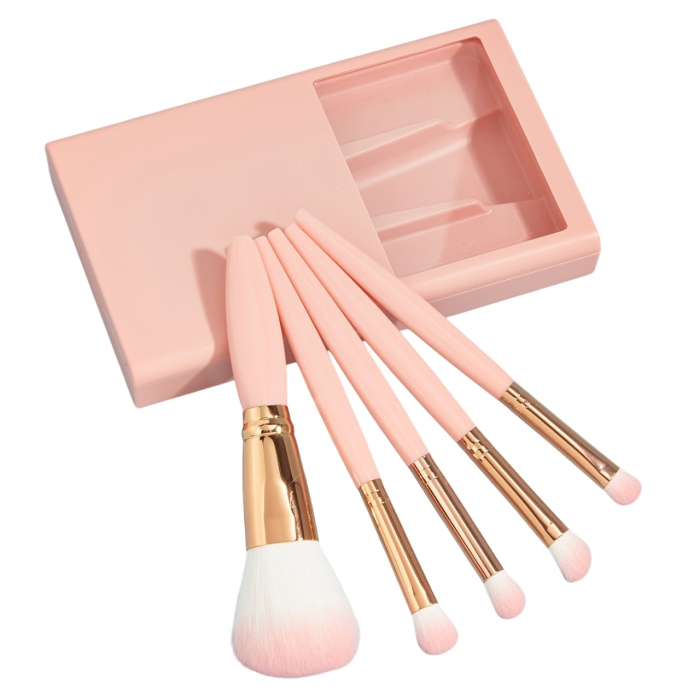 Set 5 Pensule de Machiaj cu Peri Moi, , cu Suport pentru Depozitare si Oglinda, Roz [4]