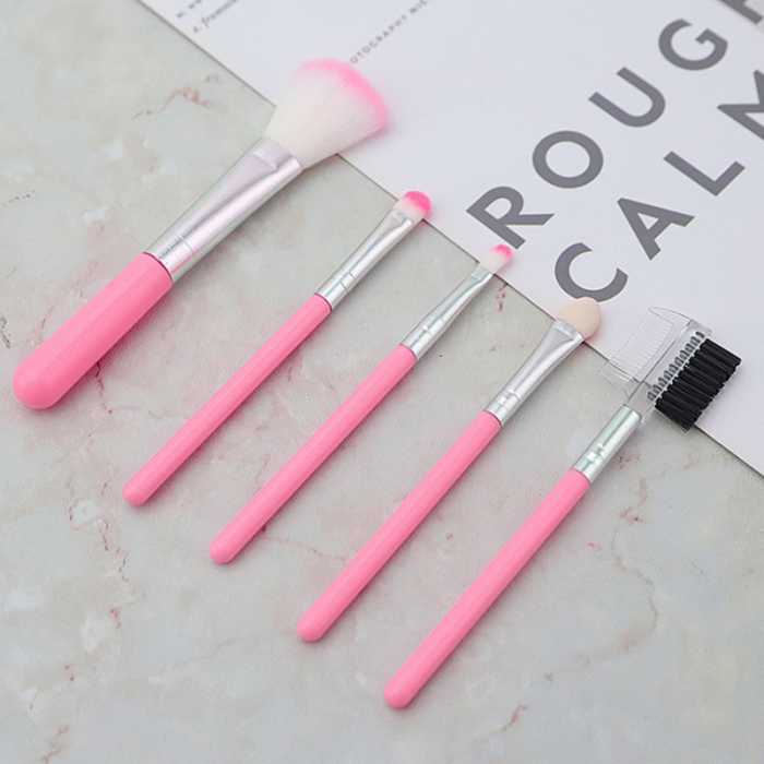 Set 5 Pensule de Machiaj, , de Voiaj, pentru Fard si Pudra, din Par Sintetic, Roz [3]