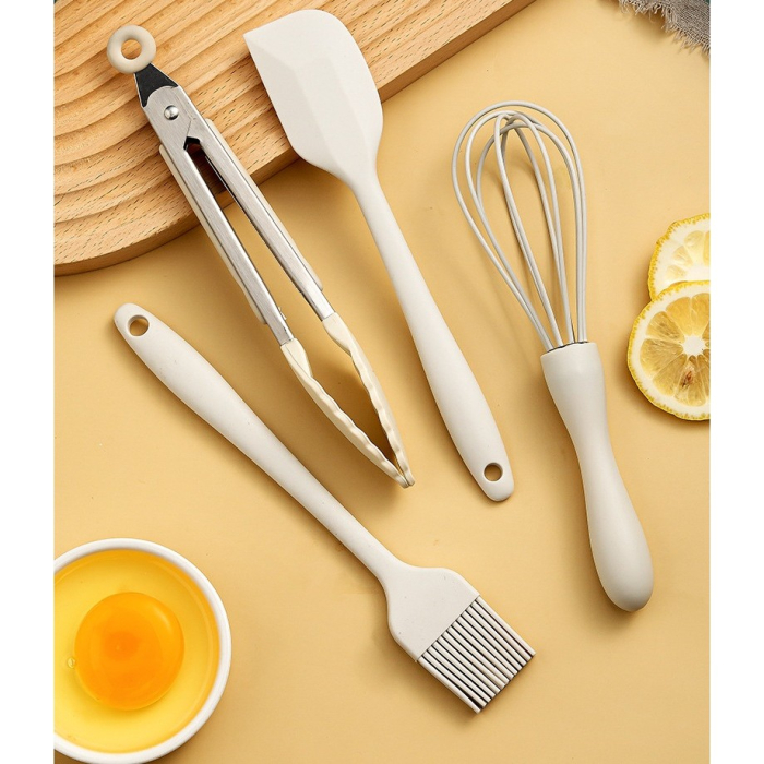 Set 5 Ustensile de Bucatarie, , din Silicon+Inox, Termorezistente, Antiaderente, 28 x 26 x 2 cm, Alb Ivory [8]