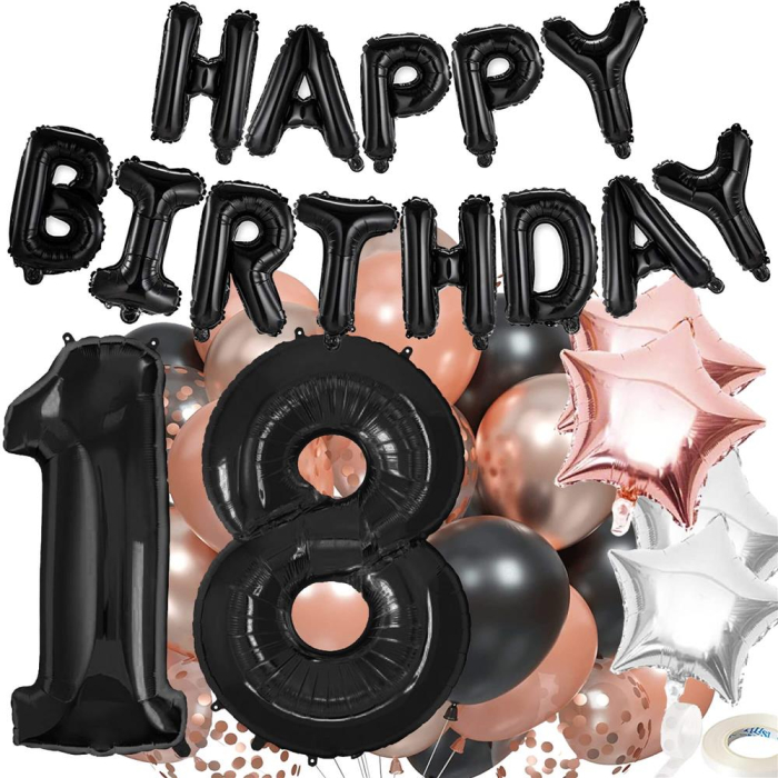 Set 53 baloane si decoratiuni Aniversare Majorat 18 Ani, negru roz [3]