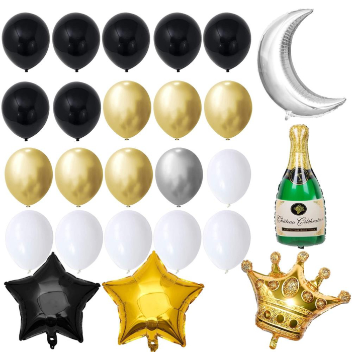 Set 53 baloane si decoratiuni, Happy Birthday, argintiu, negru, auriu [5]