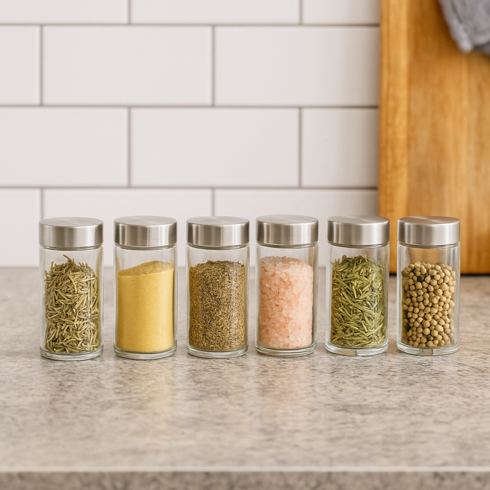 Set 6 borcane condimente 5Five din sticla, 80 ml, capac inox, transparent [5]
