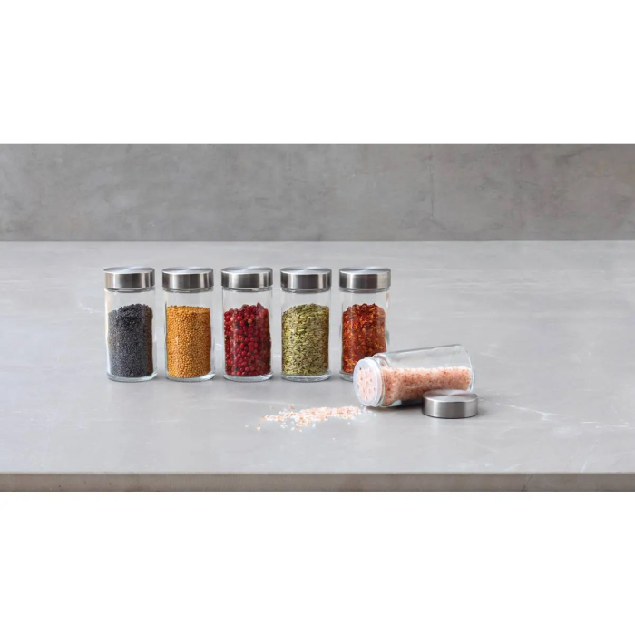 Set 6 borcane condimente 5Five din sticla, 80 ml, capac inox, transparent [6]