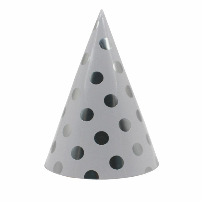 Set 6 Coifuri Metalizate, , pentru Petrecere, Tematica Aniversare, Model Buline, 20 cm, Argintiu [3]