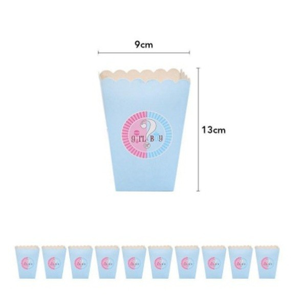 Set 6 Cutii Popcorn Gender Reveal, , Girl or Boy, din Carton, 13 x 9 cm, Roz/Albastru [5]