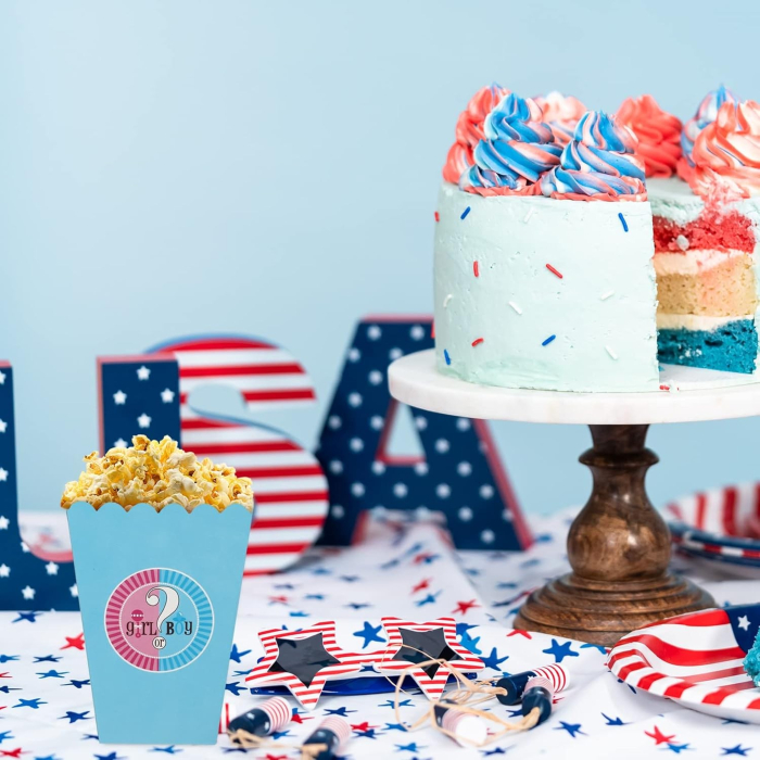 Set 6 Cutii Popcorn Gender Reveal, , Girl or Boy, din Carton, 13 x 9 cm, Roz/Albastru [3]