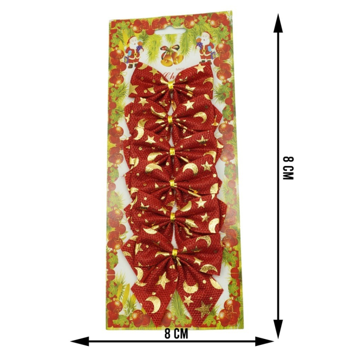 Set 6 fundite pentru brad, Rosii, cu stelute , 8 x 8 cm, din poliester,  [6]