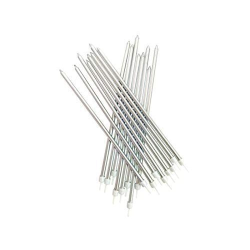 Set 6 Lumanari de Tort, , din Parafina, 11 x 0.4 cm, Lucioase, Argintiu [6]