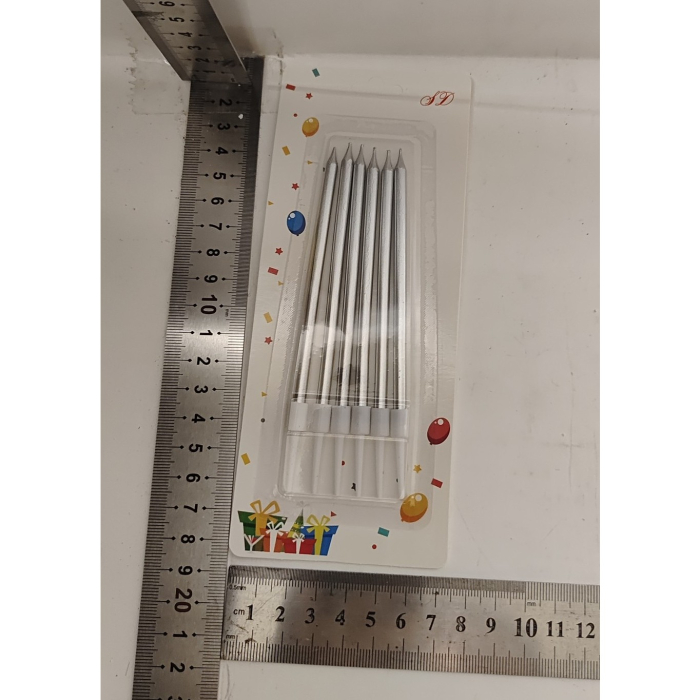 Set 6 Lumanari de Tort, , din Parafina, 11 x 0.4 cm, Lucioase, Argintiu [8]