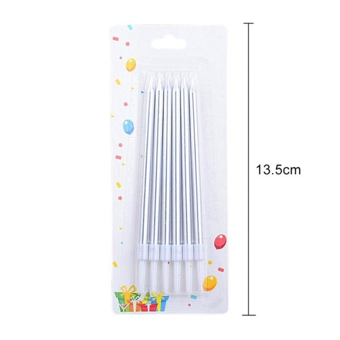 Set 6 Lumanari de Tort, , din Parafina, 11 x 0.4 cm, Lucioase, Argintiu [4]