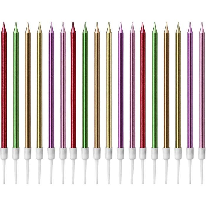 Set 6 Lumanari de Tort, , din Parafina, 11 x 0.4 cm, Lucioase, Multicolor [4]