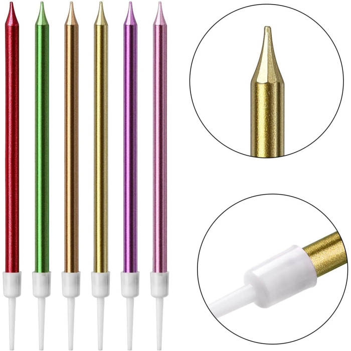 Set 6 Lumanari de Tort, , din Parafina, 11 x 0.4 cm, Lucioase, Multicolor [3]