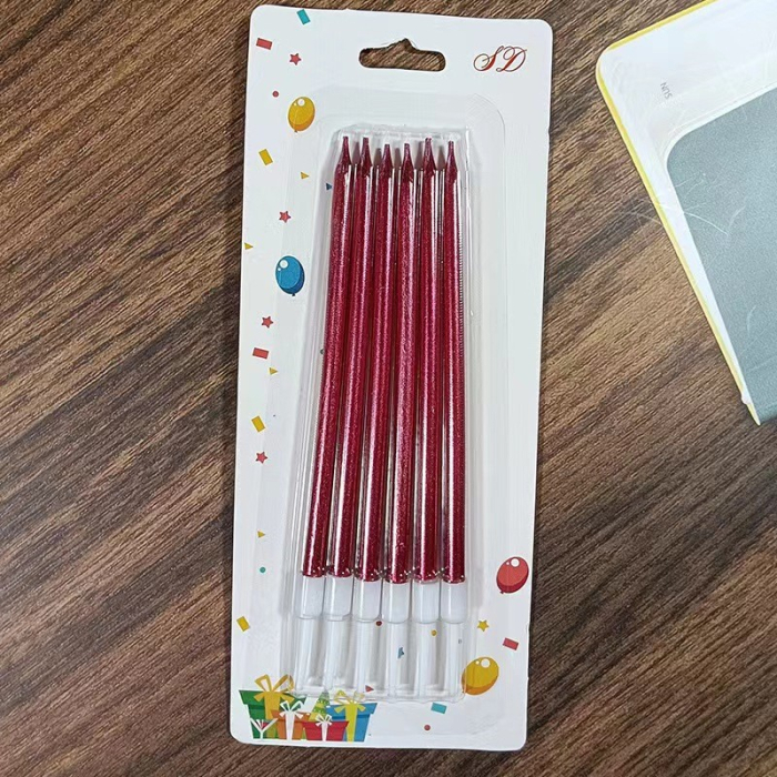 Set 6 Lumanari de Tort, , din Parafina, 11 x 0.4 cm, Lucioase, Rosu [6]