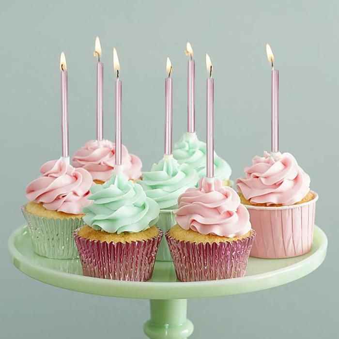 Set 6 Lumanari de Tort, , din Parafina, 11 x 0.4 cm, Lucioase, Roz Auriu [2]