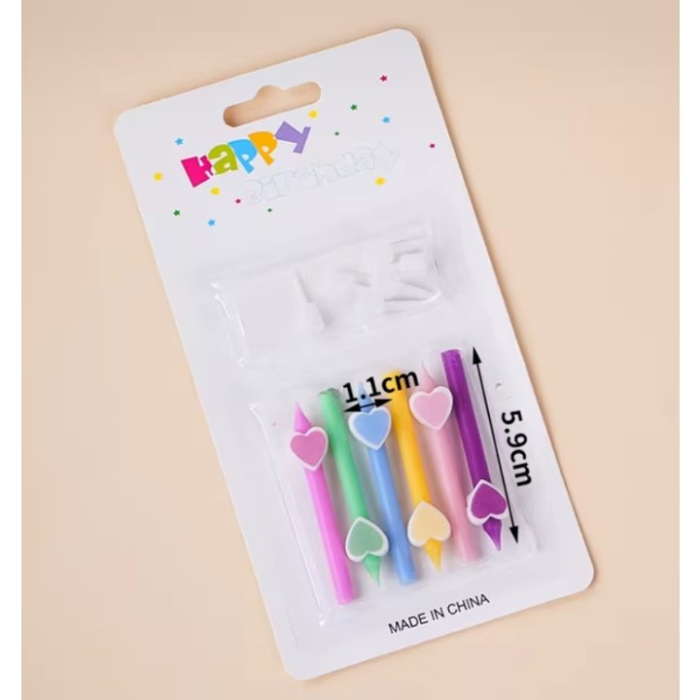 Set 6 Lumanari de Tort, , Model Creion cu Inimioare, 5.9 x 1.1 cm, din Ceara, Multicolor [4]