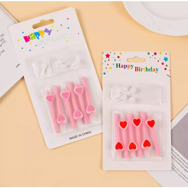 Set 6 Lumanari de Tort, , Model Creion cu Inimioare, 5.9 x 1.1 cm, din Ceara, Roz [5]