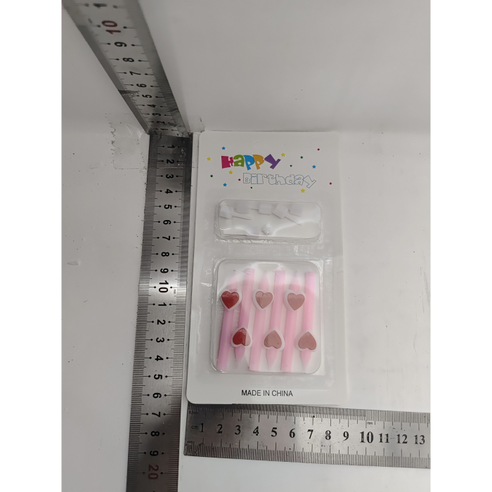 Set 6 Lumanari de Tort, , Model Creion cu Inimioare, 5.9 x 1.1 cm, din Ceara, Roz [7]