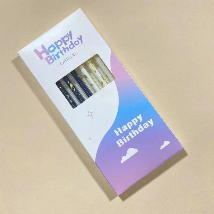 Set 6 Lumanari Lungi, , din Parafina, 10 x 0.5 cm, Happy Birthday, Alb/Negru [3]