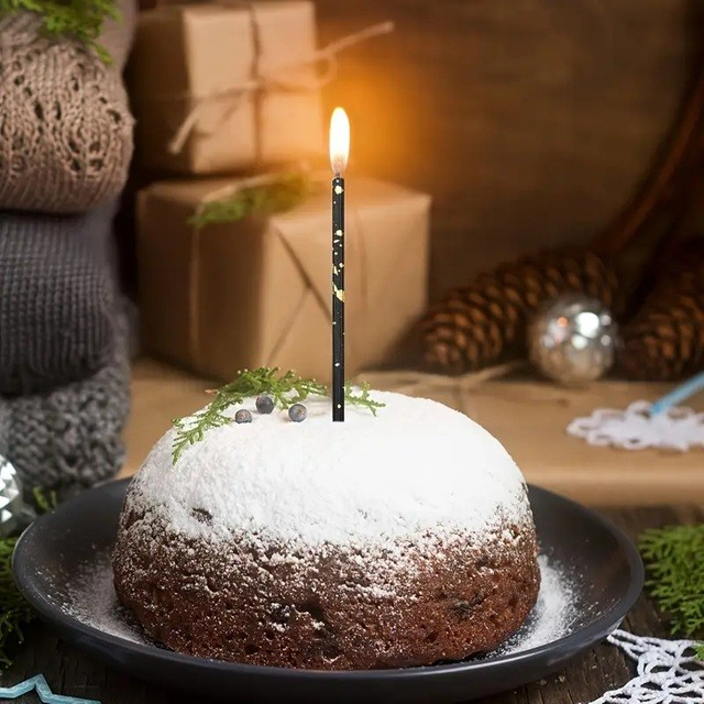 Set 6 Lumanari Lungi, , din Parafina, 10 x 0.5 cm, Happy Birthday, Alb/Negru [4]