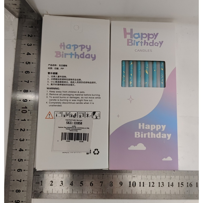 Set 6 Lumanari Lungi, , din Parafina, 10 x 0.5 cm, Happy Birthday, Albastru [5]