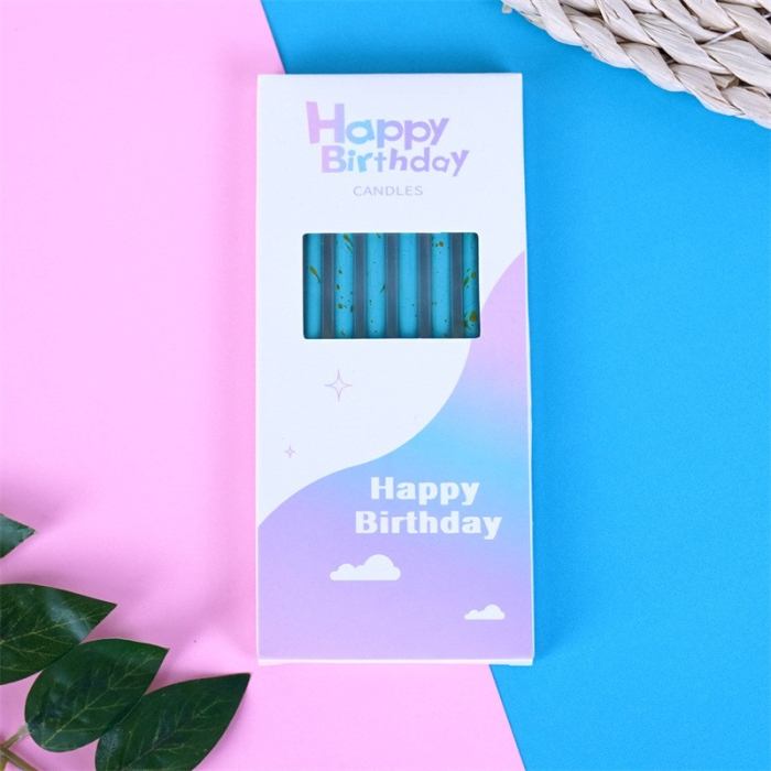 Set 6 Lumanari Lungi, , din Parafina, 10 x 0.5 cm, Happy Birthday, Albastru [3]