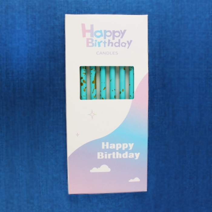 Set 6 Lumanari Lungi, , din Parafina, 10 x 0.5 cm, Happy Birthday, Albastru [4]