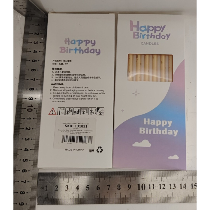 Set 6 Lumanari Lungi, , din Parafina, 10 x 0.5 cm, Happy Birthday, Bej [4]