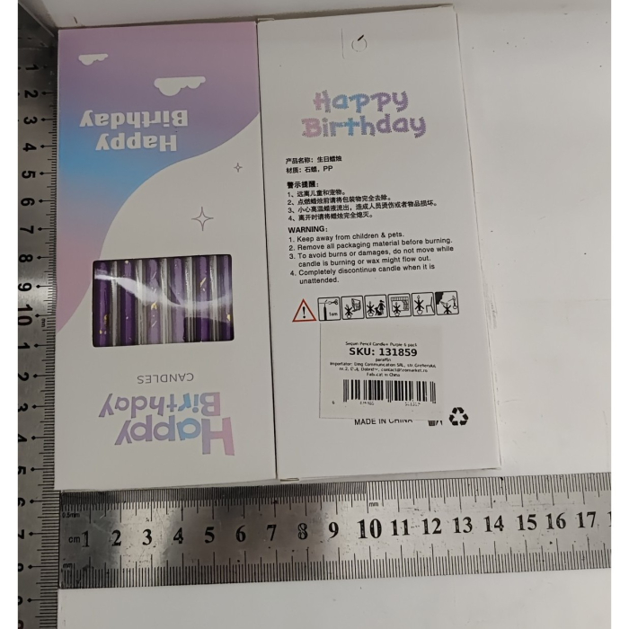 Set 6 Lumanari Lungi, , din Parafina, 10 x 0.5 cm, Happy Birthday, Mov [8]