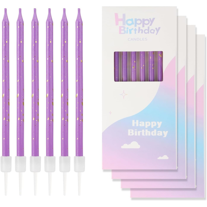 Set 6 Lumanari Lungi, , din Parafina, 10 x 0.5 cm, Happy Birthday, Mov [7]