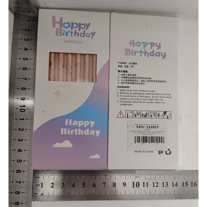 Set 6 Lumanari Lungi, , din Parafina, 10 x 0.5 cm, Happy Birthday, Oranj Pal [4]