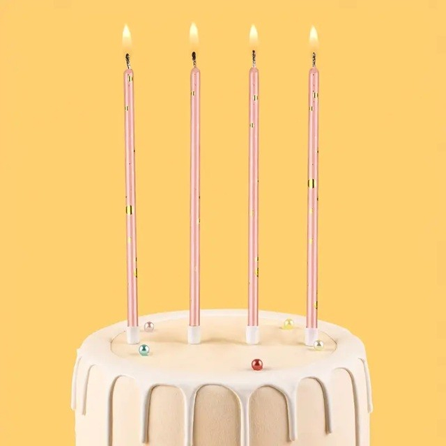 Set 6 Lumanari Lungi, , din Parafina, 10 x 0.5 cm, Happy Birthday, Roz [3]