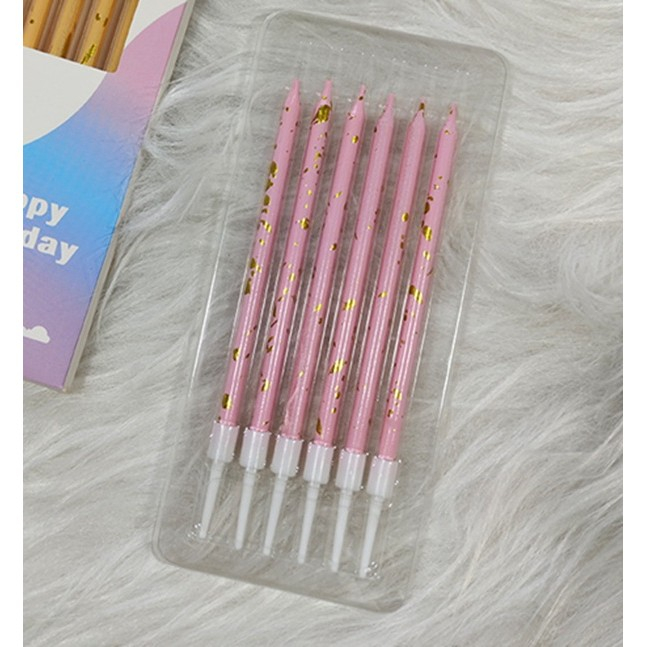 Set 6 Lumanari Lungi, , din Parafina, 10 x 0.5 cm, Happy Birthday, Roz [5]