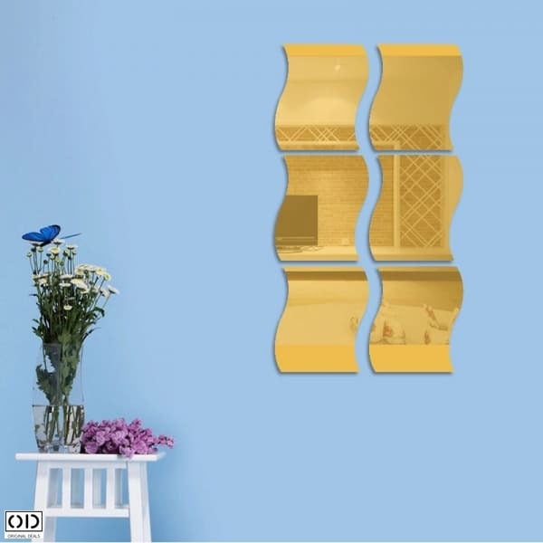 Set 6 Oglinzi Valuri Sticker Autoadeziv Decorativ pentru Baie Living si Bucatarie - Model Deosebit Premium 12 x 10cm [9]