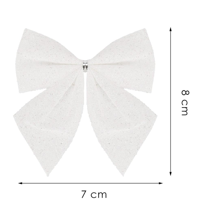 Set 6 ornamente pentru bradul de Craciun, fundita, 8cm, alb [6]