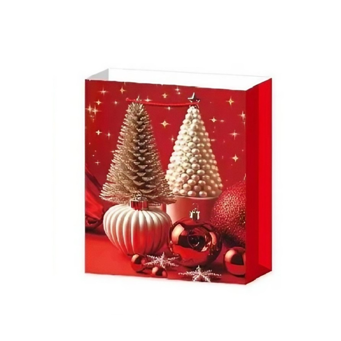 Set 6 Pungi Cadou, , Imprimeu Tematica Brad de Craciun, Model Random, din Hartie, Impachetare Usoara a Cadourilor, 18.5x22.5x8.5 cm, Multicolor [5]