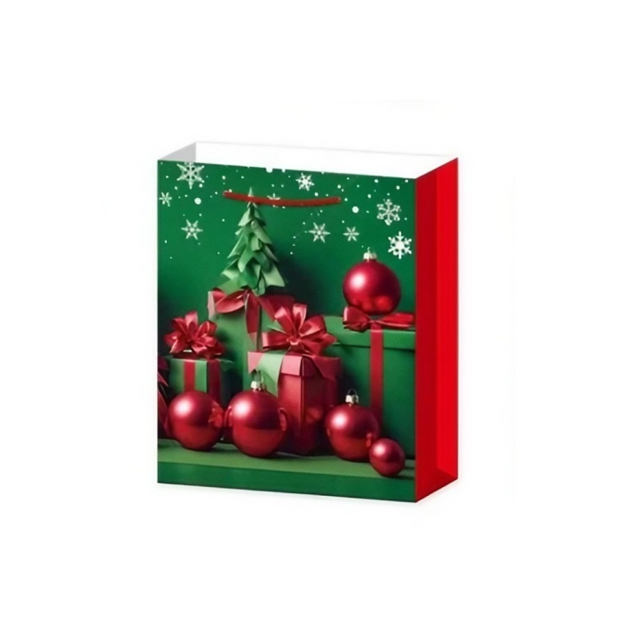 Set 6 Pungi Cadou, , Imprimeu Tematica Brad de Craciun, Model Random, din Hartie, Impachetare Usoara a Cadourilor, 18.5x22.5x8.5 cm, Multicolor [3]