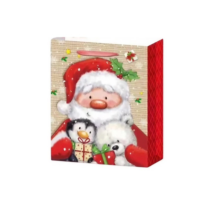Set 6 Pungi Cadou, , Imprimeu Tematica Mos Craciun si Ursuleti, Model Random, din Hartie, Impachetare Usoara a Cadourilor, 18.5x22.5x8.5 cm, Multicolor [6]